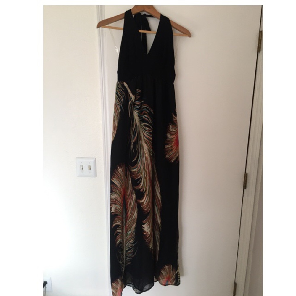 Black Halter Peacock Dress